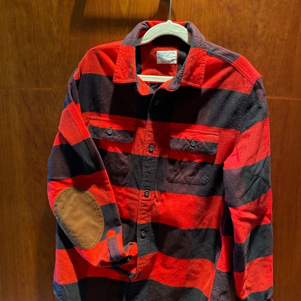 Big Boy's Size 12 Flannel Buffalo Plaid Shirt with Elbow Patches